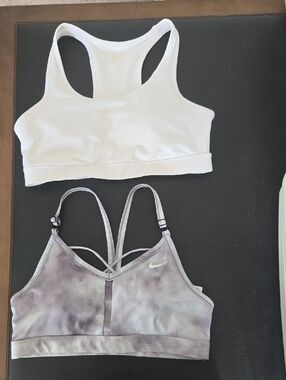Nike White Racerback and Gray Tie-Dye Strappy Sports Bras